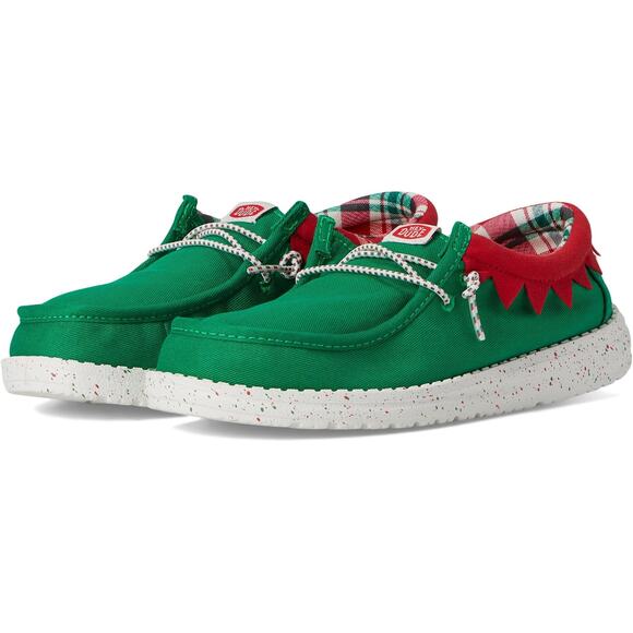 Hey Dude Kid C9 Green Red Plaid  Wally Holiday Elf Shoes Loafers Slip On OS38-21 - Picture 1 of 7